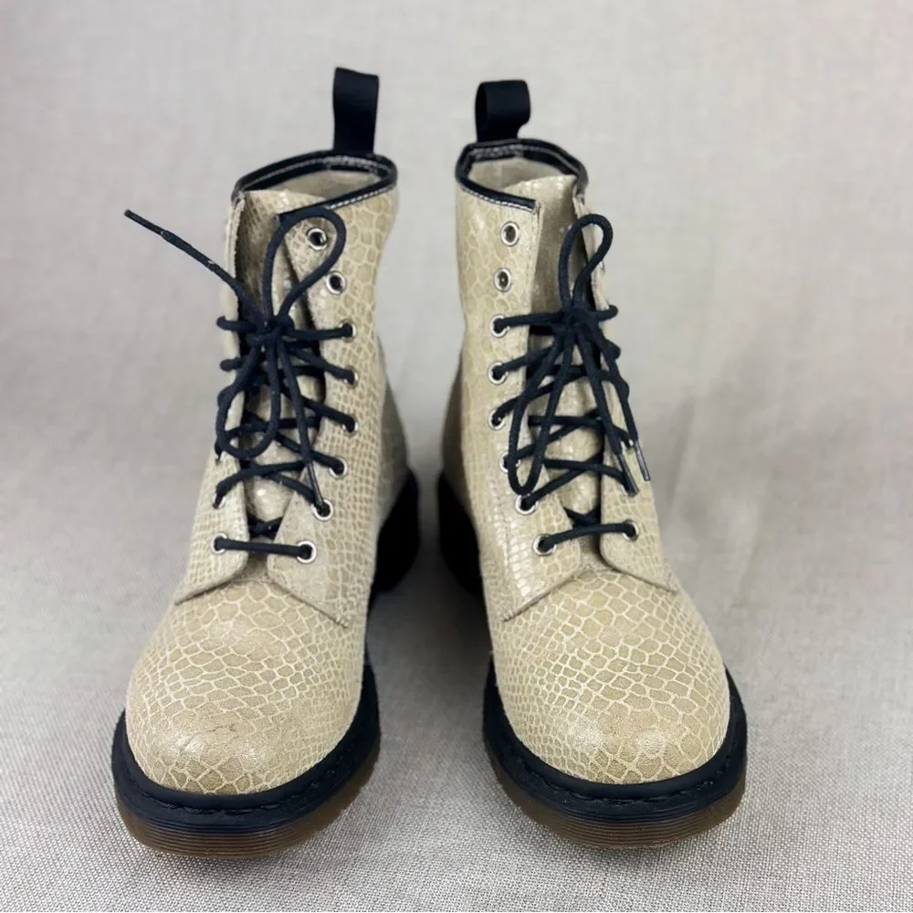 Dr. Martens Womens 1460W Tan Suede Snakeskin Combat Pascal Boots Size Women US 9 - Picture 3 of 16